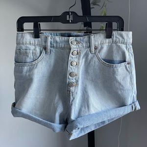 aero mom button up denim shorts